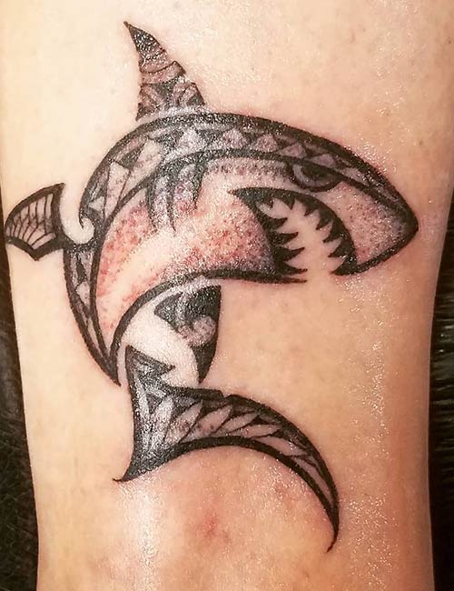 Fiery shark Hawaiian tattoo design