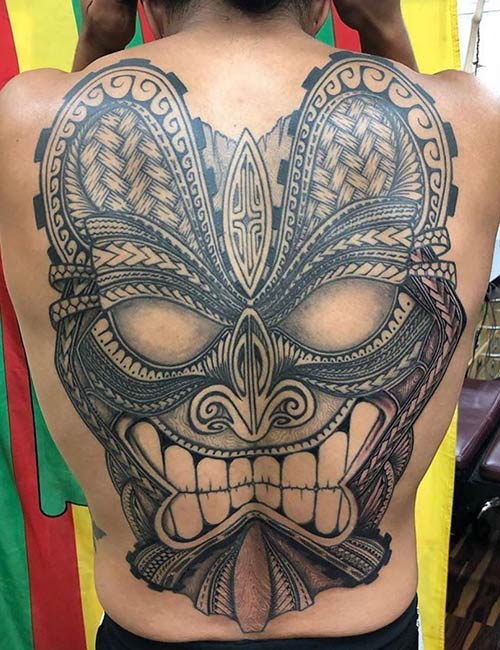 Hawaiian God Lono tattoo design on back
