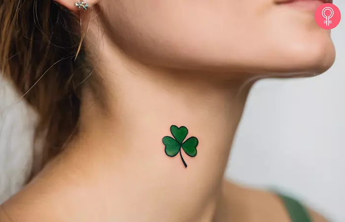 Woman-with-a-shamrock-tattoo-on-her-neck