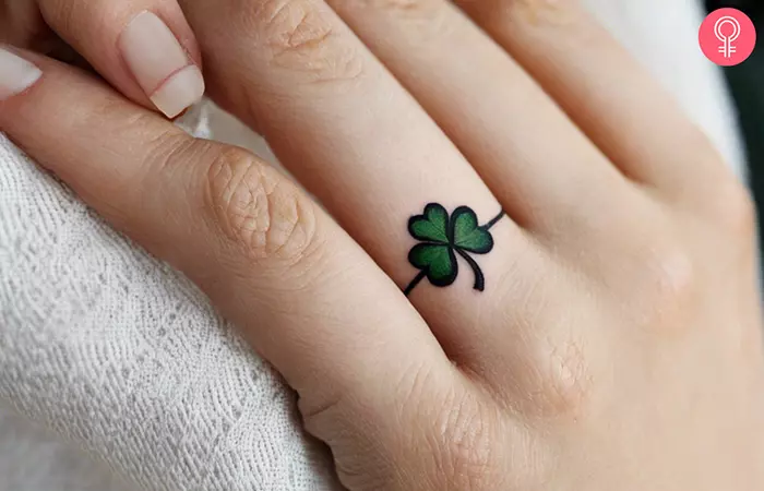 Woman-with-shamrock-tattoo-on-her-finger