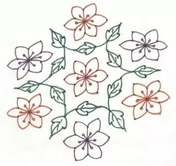 Geometric shapes kolam rangoli design to form a floral design