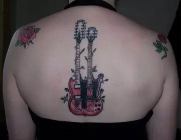 Guitar and flower tattoo design