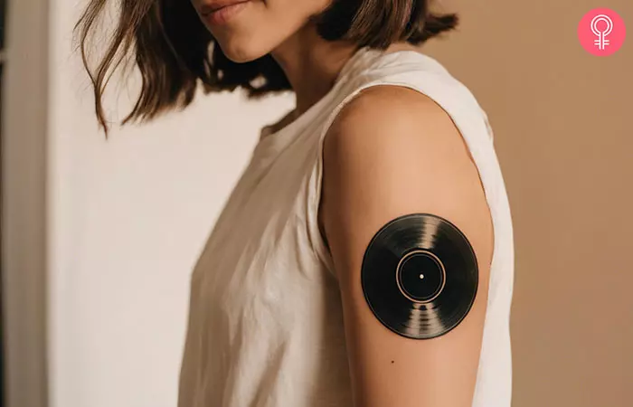 minimalist vinyl record tattoo