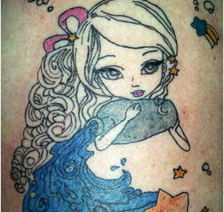 Aquarius tattoo design with a cute girl in it