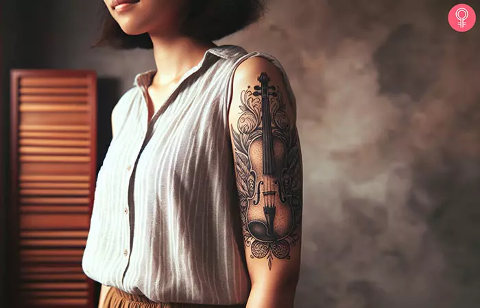 violin tattoo on the arm