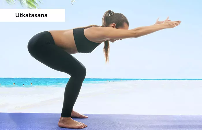 Utkatasana to tone and shape legs as the Bikram yoga pose