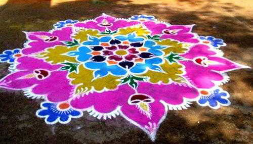 North Indian abstract floral rangoli design