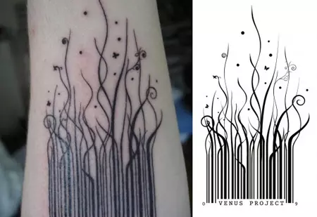 Growing into grass barcode tattoo design