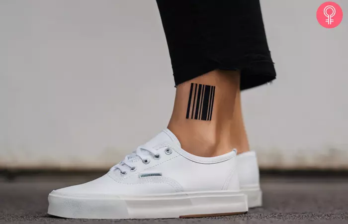 A simple barcode tattoo on the foot