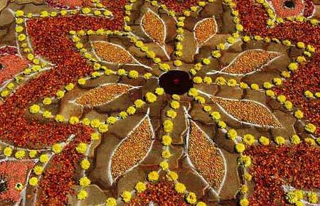 South Indian big single flower rangoli design
