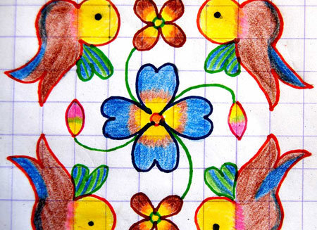 South Indian birds and flowers rangoli design