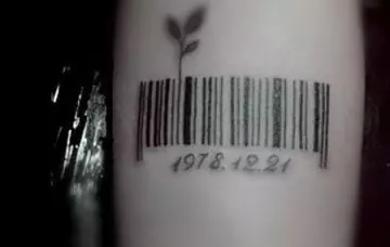 Birth date with leaf barcode tattoo design