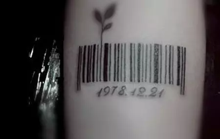 Birth date with leaf barcode tattoo design