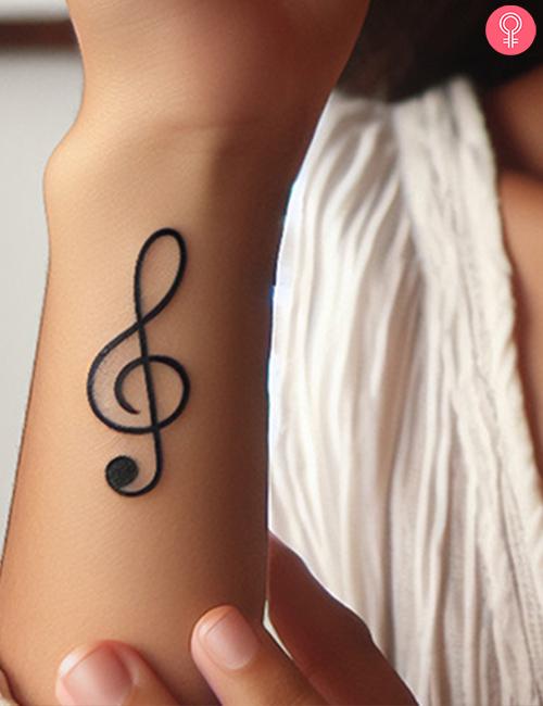Clef tattoo on the forearm of a woman
