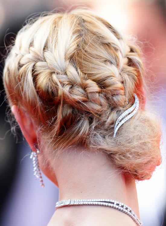 Double-braided low side bun red carpet hairstyle
