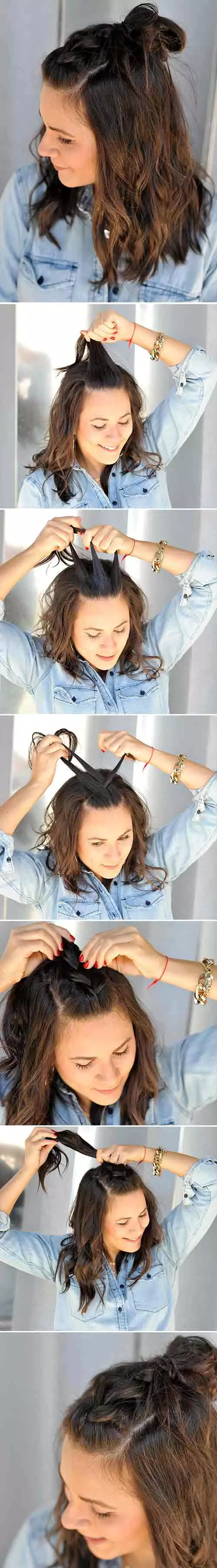 French braid with a top knot diy short hairstyle