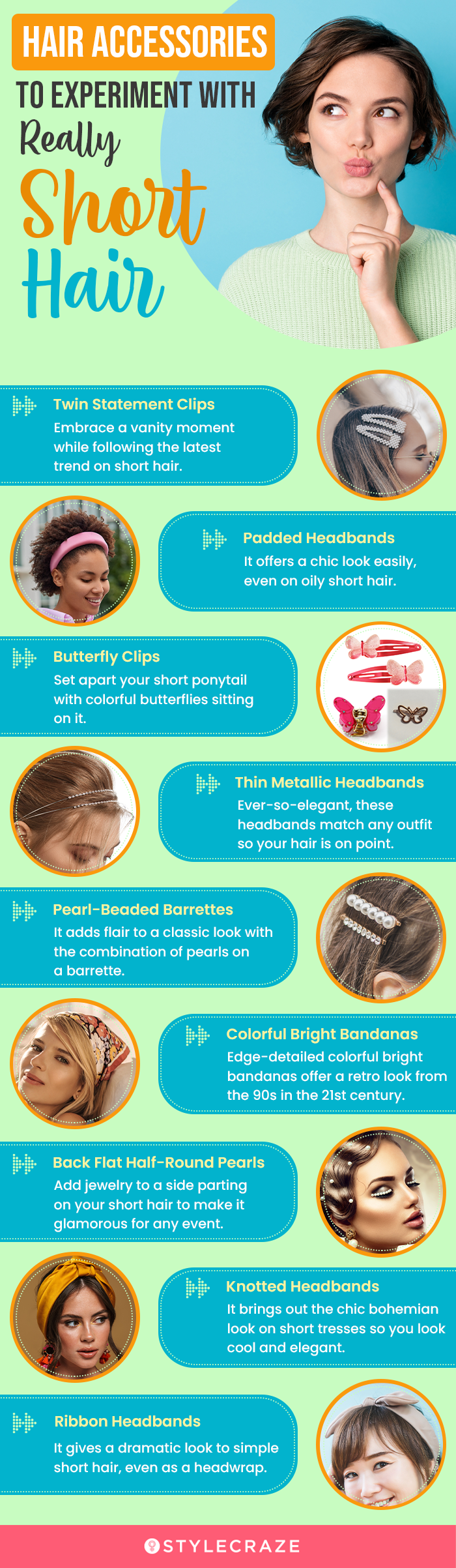 hair accessories to experiment with really short hair (infographic)