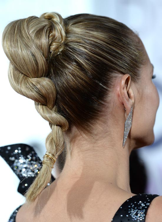 High twisted braid ponytail red carpet hairstyle