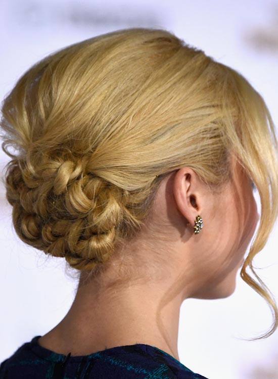 Highly twisted low bun red carpet hairstyle
