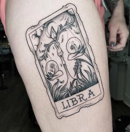 Libra justice card tattoo design for a mystic touch