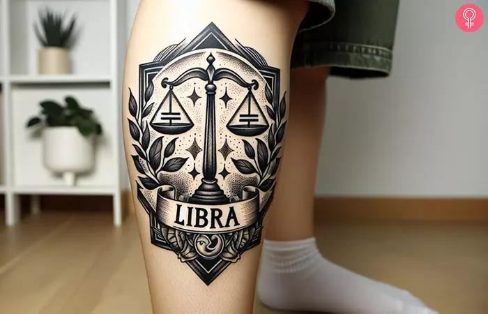 A Libra zodiac sign tattoo on the shin