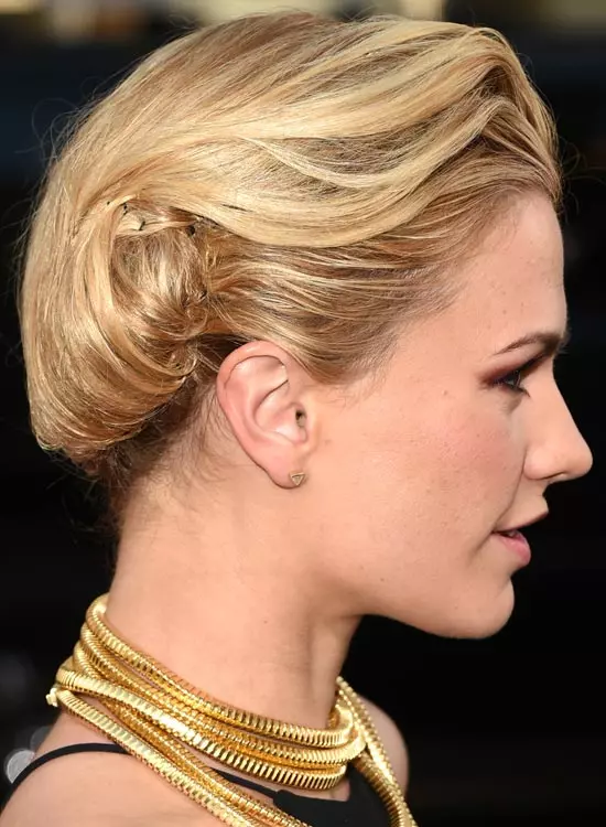 Rolled up and tucked in side-swept waves red carpet hairstyle