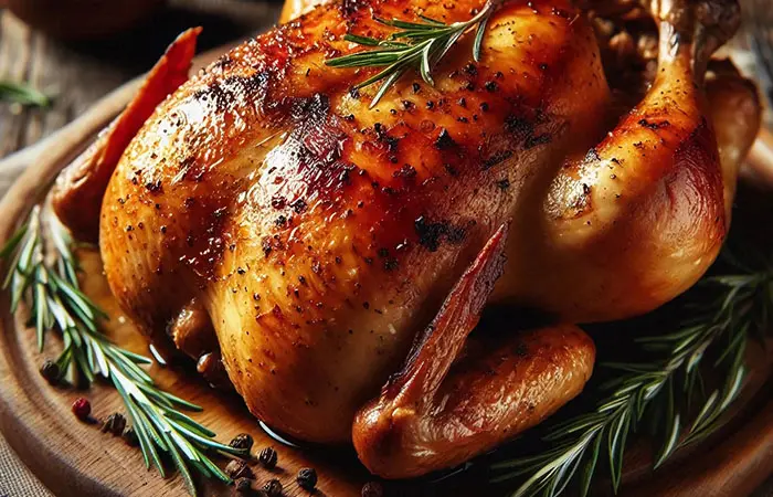 Rosemary garnishing on garlic roasted chicken