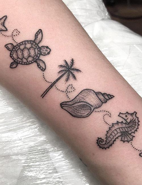 Sea creatures tattoo design