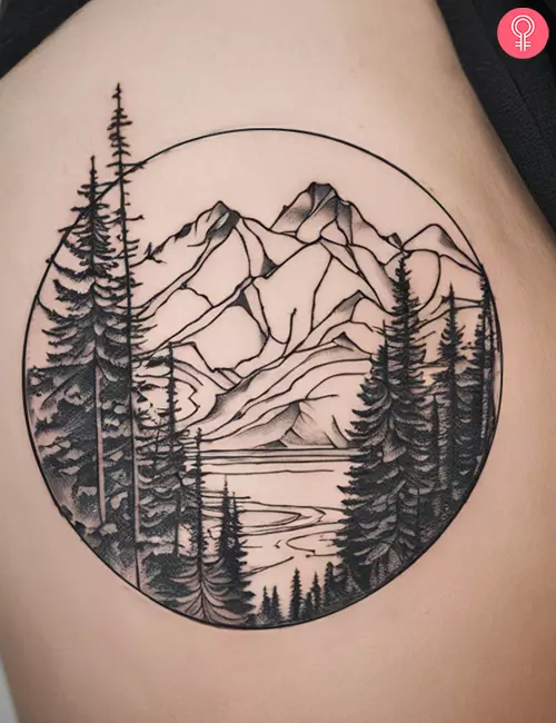 Simple Alaska tattoo on the thigh of a woman