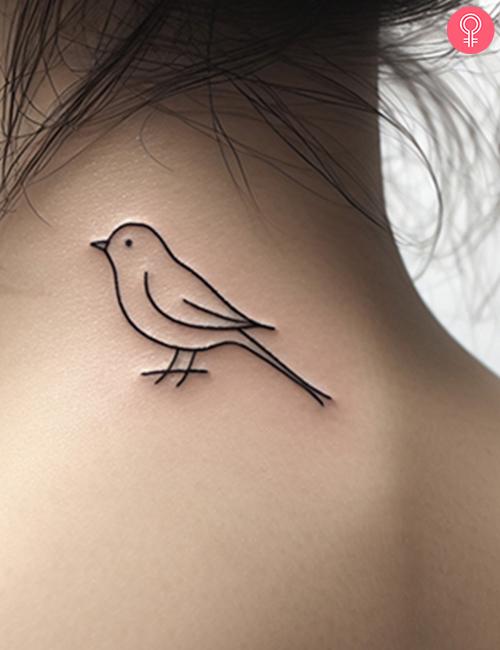 Simple bird tattoo on the neck of a woman