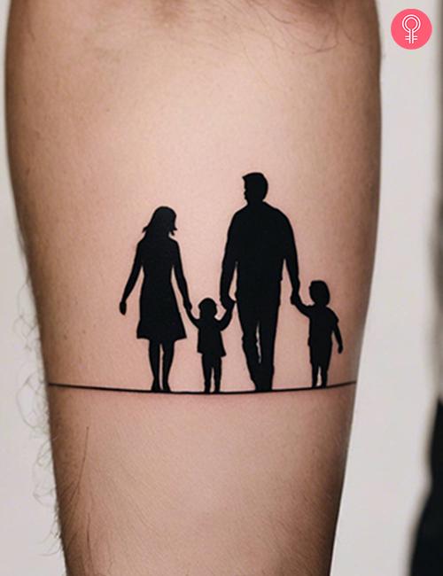 Simple family tattoo on the forearm of a man