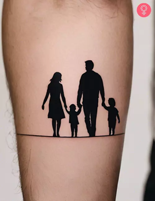 Simple family tattoo on the forearm of a man