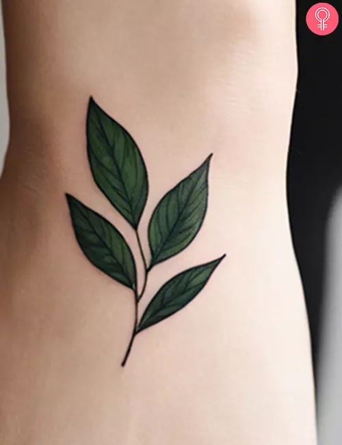 Simple leaves tattoo on the hand of a woman