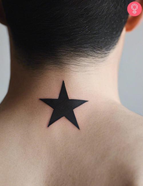 Simple star tattoo on the neck of a man