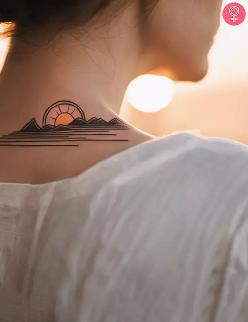 Simple sunrise tattoo on the shoulder