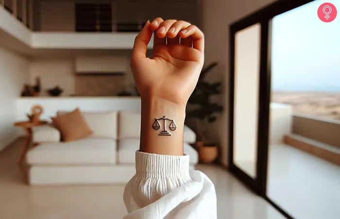  A small Libra tattoo on the wrist