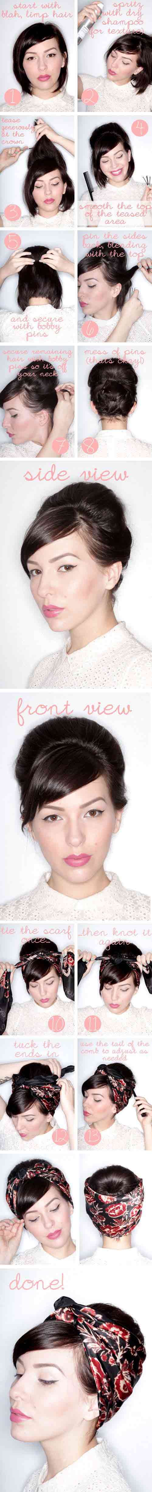 The bouffant scarf diy short hairstyle