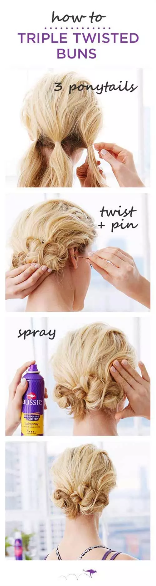 Triple twisted buns diy short hairstyle