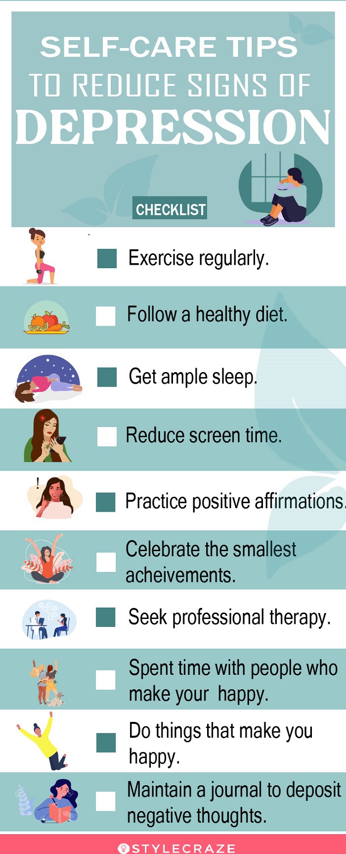 self-care tips to reduce signs of depression (infographic)