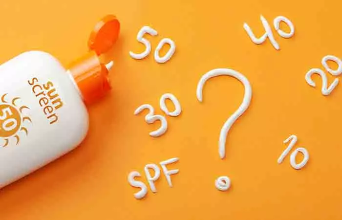 Sunscreen bottle with SPF numbers 