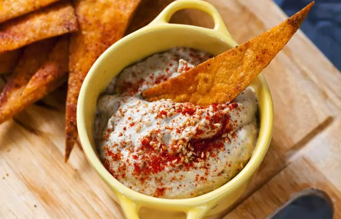 Special K nachos with yogurt dip