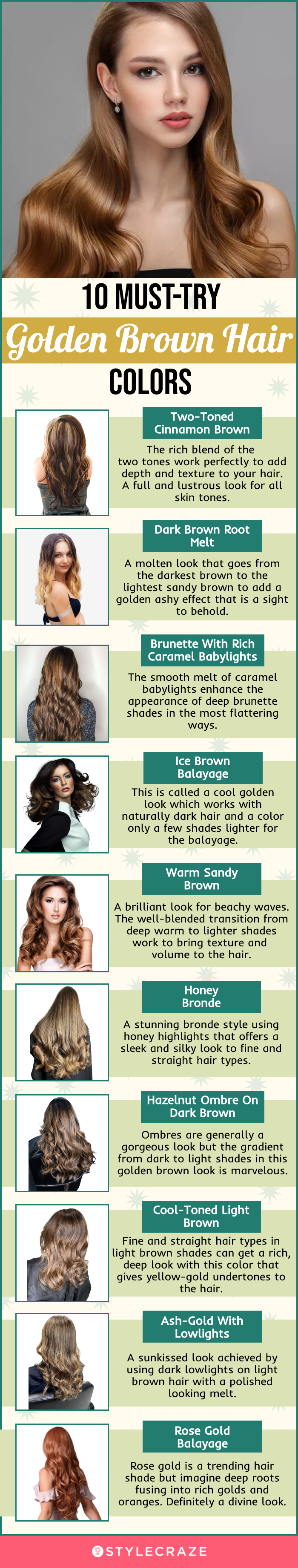 10 must try golden brown hair colors (infographic)