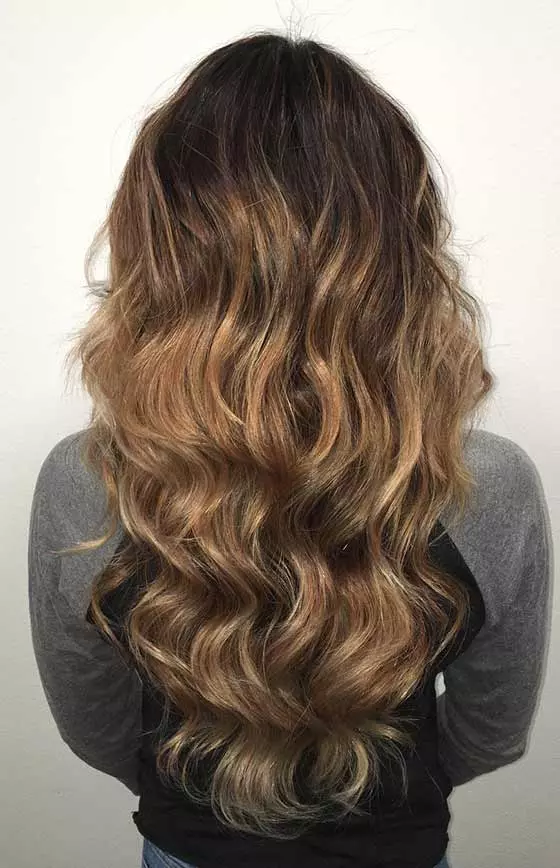 Dark brown to gold ombre hair color