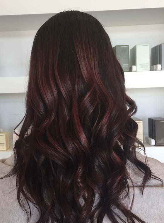 dark chocolate brown hair with red