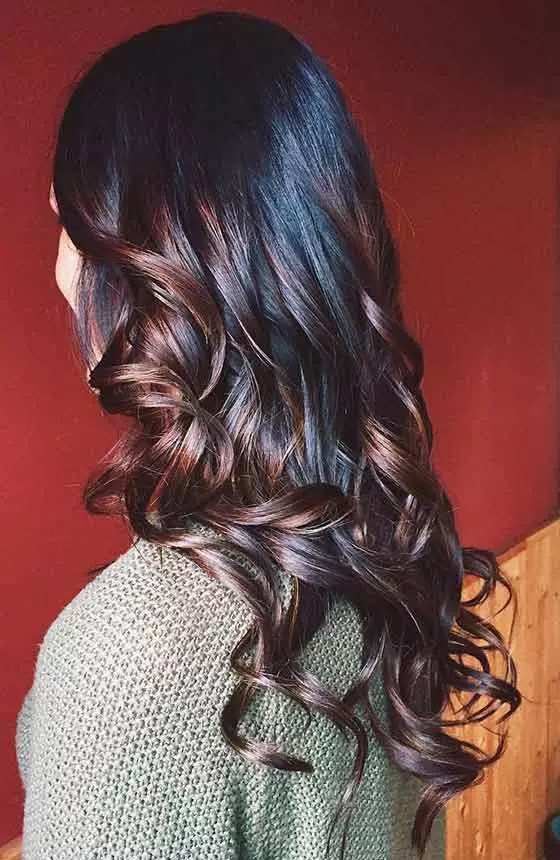 Dark copper balayage hair color