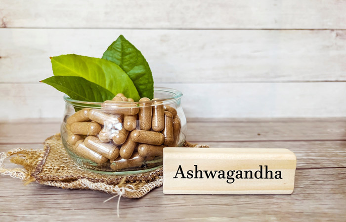 Bowl of ashwagandha capsules as a natural remedy for hypothyroidism.