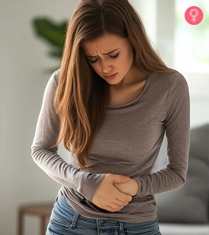 A woman with gastritis pain