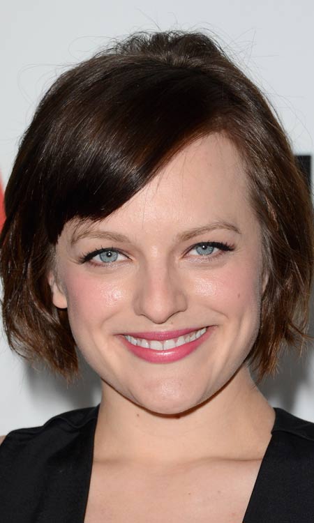 Short bob hairstyle with uneven side bangs