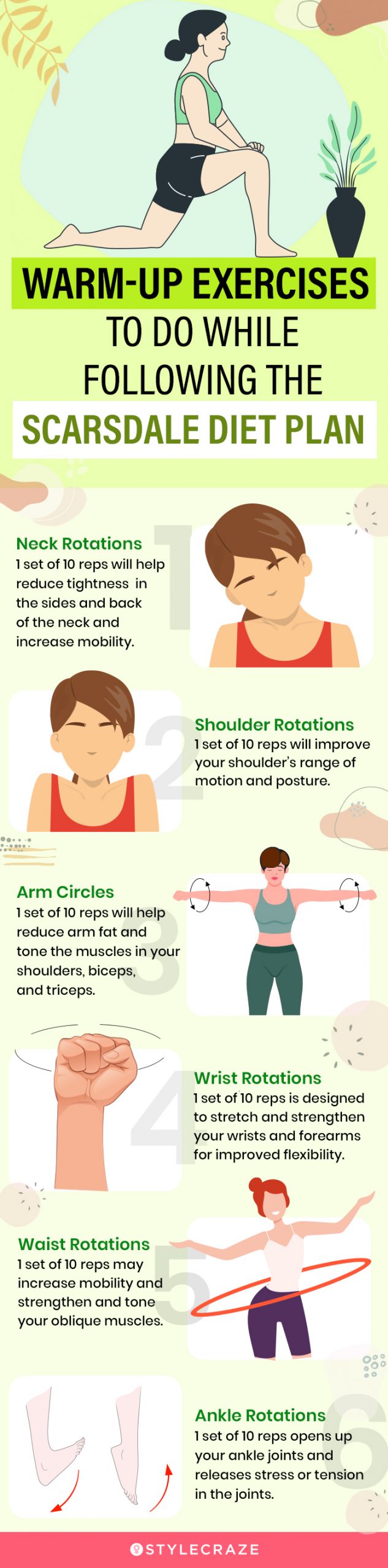 warm up exercises which are included everyday in scarsdale diet plan (infographic)