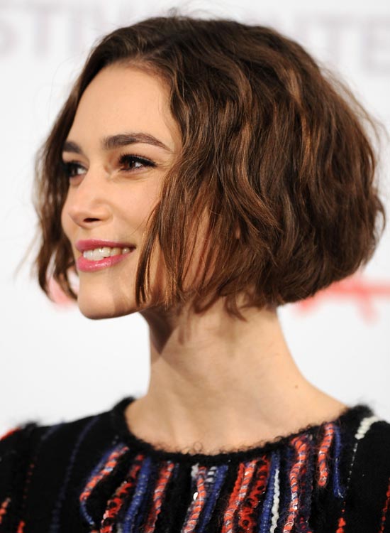 Short wavy jaw length bob with rounded back hairstyle